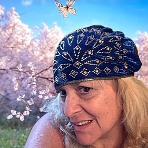 Hair cover royal.Blue with gold stones  flower front never worn OS